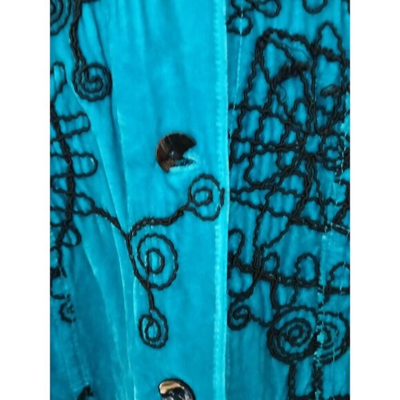 Vtg Chico’s Velvet Embroidered Button Down Silk Jacket Top Size 1 Medium 8 Blue - Picture 8 of 8